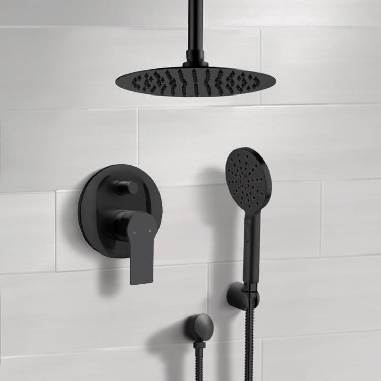 Remer SFH85-10 Matte Black Shower System With 10 Inch Rain Ceiling Shower Head and Hand Shower